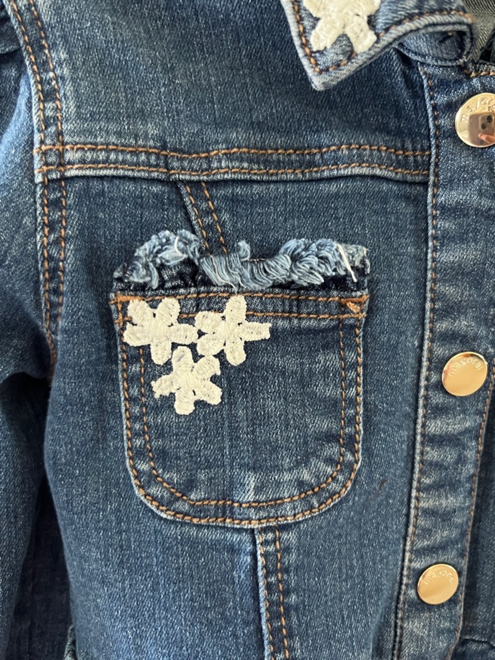 Mayoral Dark Blue Denim Jacket with White Lace Appliqué - Picture 3 of 12